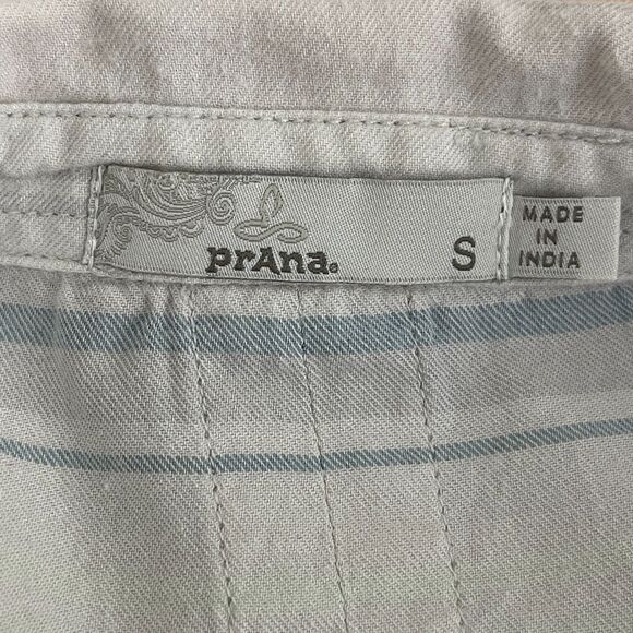 PrAna Percy Striped Roll Tab Sleeve Organic Cotton Shirt Women's Size Small - Picture 3 of 5